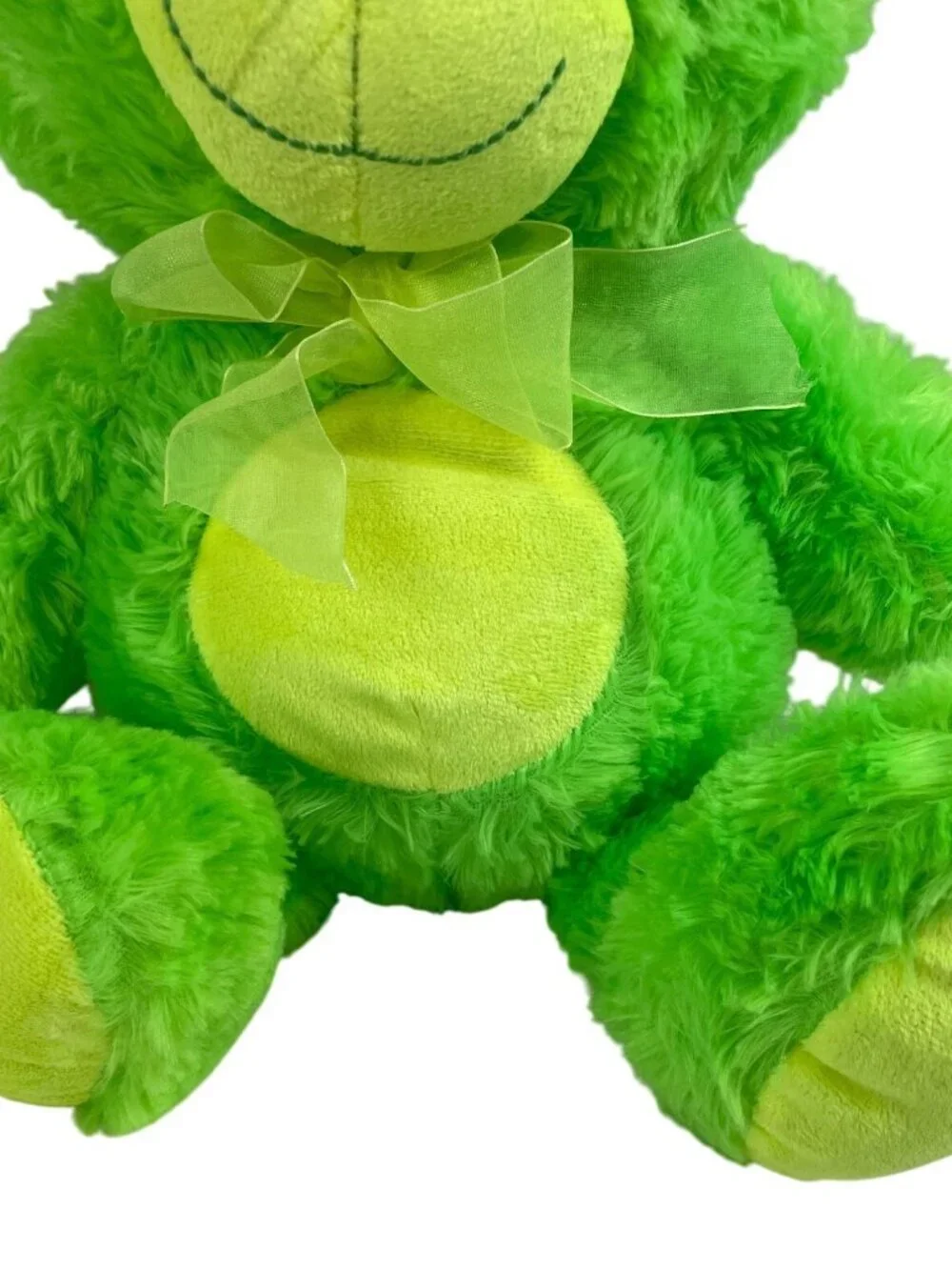 Vintage Fiesta Barrington 17" Neon Green Teddy Bear w/Bow Stuffed Plush Animal - Picture 4 of 9